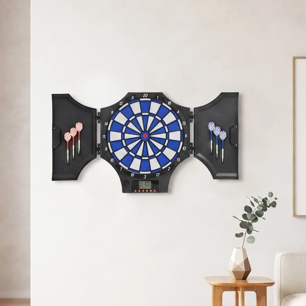 Elektronisk Darttavla med 6 dartpilar, reservspetsar, LCD-display, 31 spel, 285 program, upp till 8 spelare, svart/röd