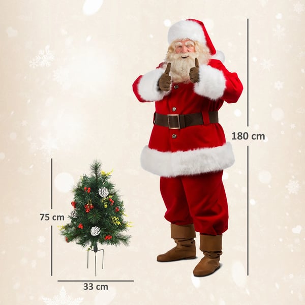 2-pack konstgjorda julgranar 75cm, gröna PVC-grenar, med kottar, bär och LED-ljus