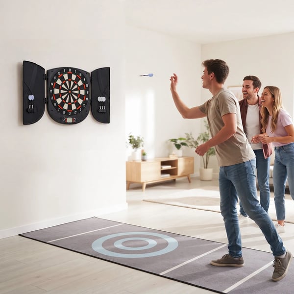 elektronisk darttavla med dörr, ljudeffekter, automatisk poängräkning, 6 pilar, 26 spel, 185 spelalternativ, för 8 spelare