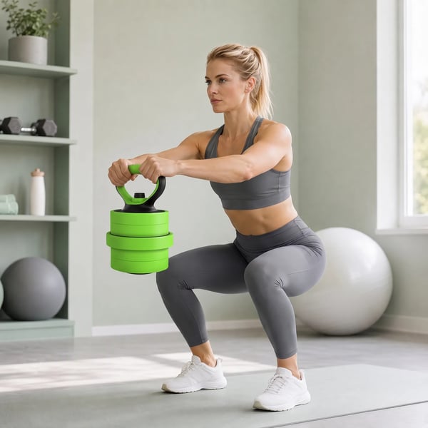 4-i-1 Vægtætsæt 20 kg – Justerbar Håndvægt & Vægtstang, Kettlebell, Armbøjninger – Grøn Plastik