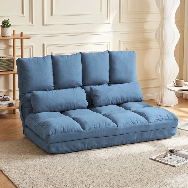 Golvstol 2-i-1 Golvsits Vikbar Säng Ryggstöd Justerbart i 3 Positioner Sittkudde Sammet Stål Blå 102x73x60cm