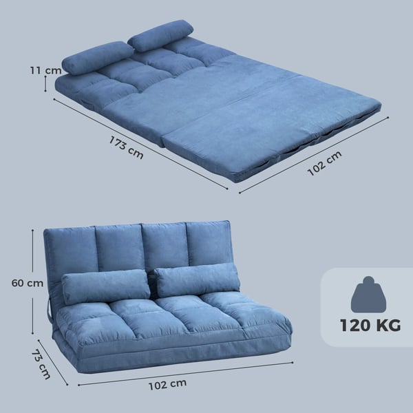 Golvstol 2-i-1 Golvsits Vikbar Säng Ryggstöd Justerbart i 3 Positioner Sittkudde Sammet Stål Blå 102x73x60cm