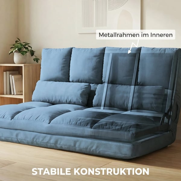 Golvstol 2-i-1 Golvsits Vikbar Säng Ryggstöd Justerbart i 3 Positioner Sittkudde Sammet Stål Blå 102x73x60cm