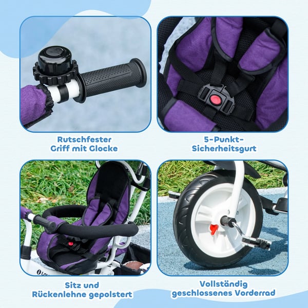 6-i-1 Trehjuling barn cykel, lila metall/plast, 1-5 år