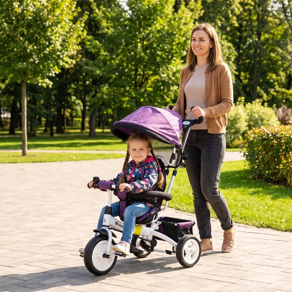 6-i-1 Trehjuling barn cykel, lila metall/plast, 1-5 år
