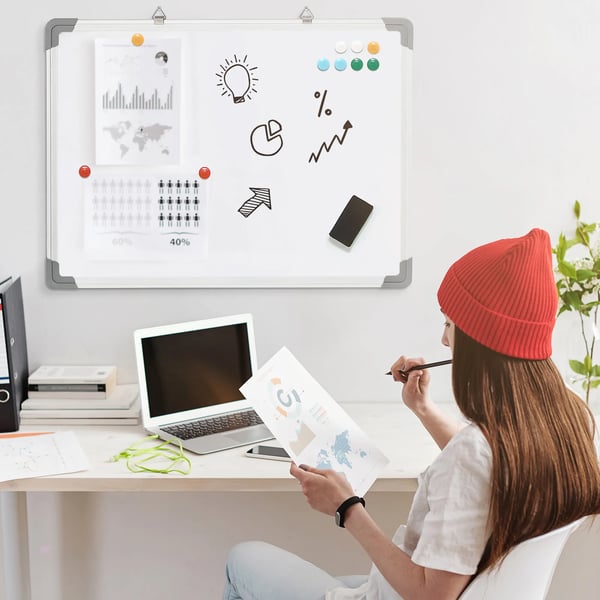 Magnetisk Whiteboard Tavel 60x45cm - Galvaniseret Stål, Aluminium, Inkl. Tusser & Magneter