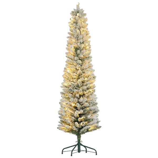 Konstgjord Julgran, 180 cm, Grön+Vit, med 150 LED-lampor och 329 grenspetsar, snöklädd, flamskyddad, för inomhusbruk
