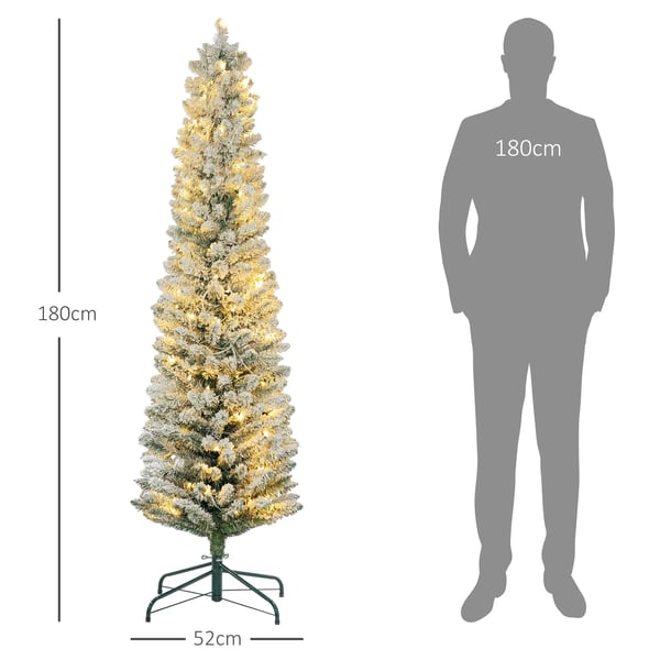 Konstgjord Julgran, 180 cm, Grön+Vit, med 150 LED-lampor och 329 grenspetsar, snöklädd, flamskyddad, för inomhusbruk