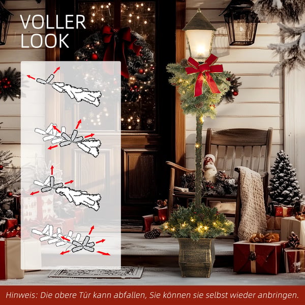 150 cm Jullykta Julbelysning med LED-ljusslinga, kottar, bär och rosett för julfirande, Metall Grön