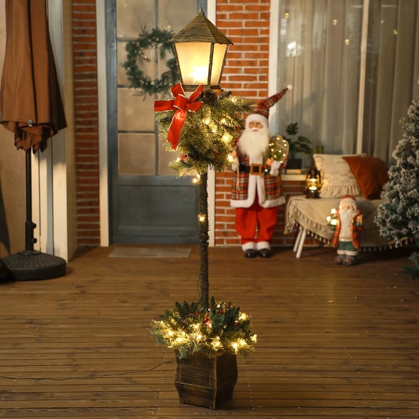 150 cm Jullykta Julbelysning med LED-ljusslinga, kottar, bär och rosett för julfirande, Metall Grön