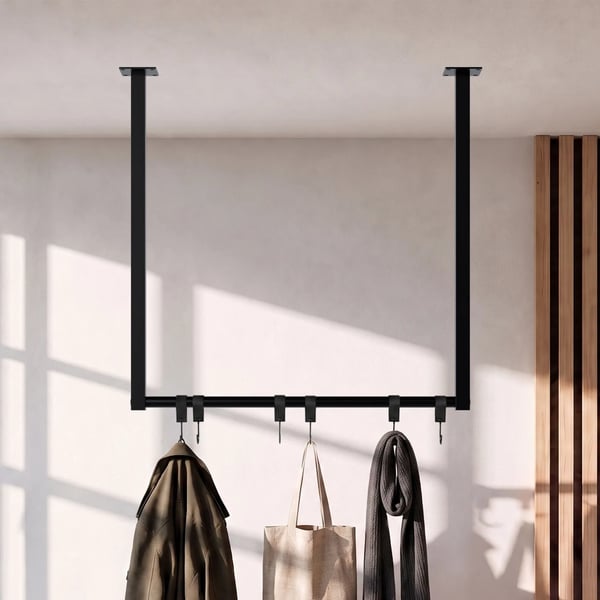 Fenton Klädstång, Matt Svart Metall Garderobsställ med 6 Krokar, 7x60x60 cm, Lastkapacitet 50 kg