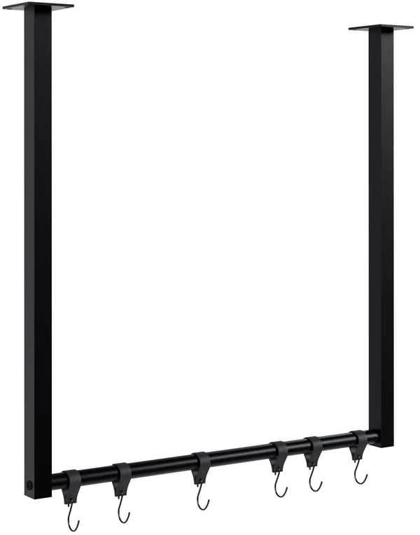 Fenton Klädstång, Matt Svart Metall Garderobsställ med 6 Krokar, 7x60x60 cm, Lastkapacitet 50 kg