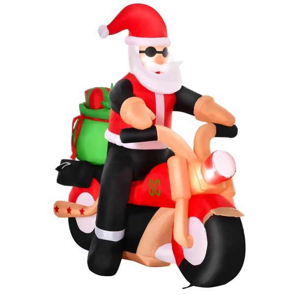 Uppblåsbar jultomte på motorcykel 150 cm LED med fläkt Juldekoration för julfest Polyester Vit+Röd+Grön