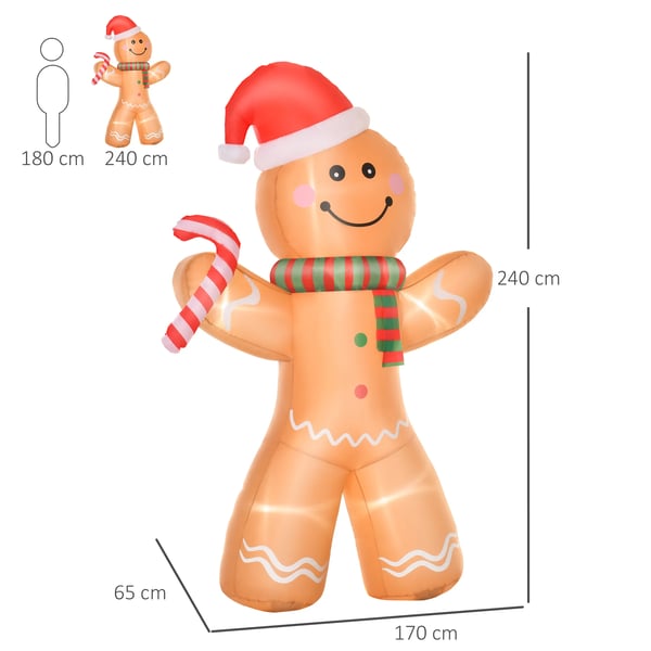 Uppblåsbar Pepparkaksgubbe 2.4m med LED, Väderbeständig Polyester, Gul