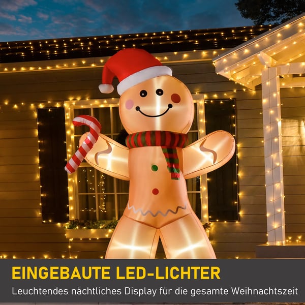 Uppblåsbar Pepparkaksgubbe 2.4m med LED, Väderbeständig Polyester, Gul