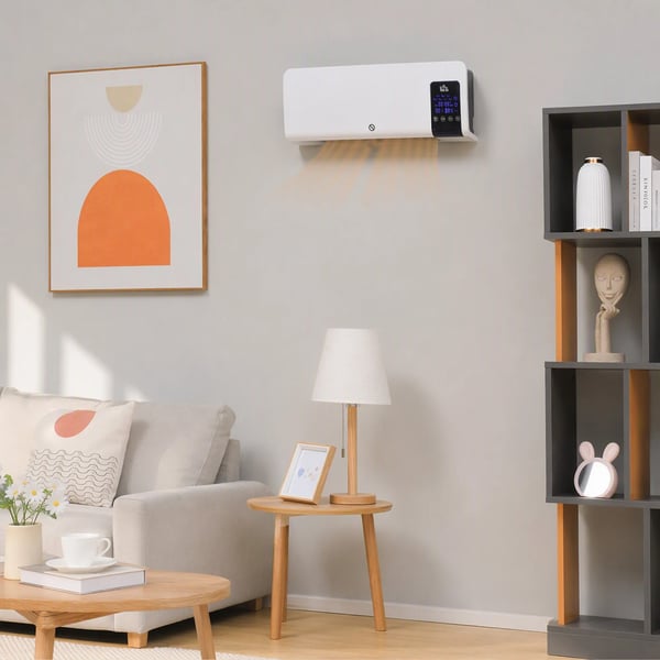Elektrisk Varmelegeme, Vægmontering, Svingfunktion, 2 Tilstande, Timer, LED-display, Hvid