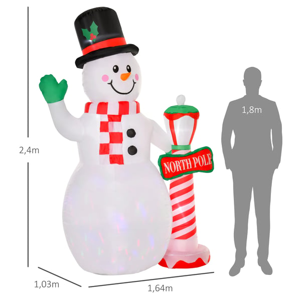 Oppustelig Julepynt, 2,4 m Snemand med LED-belysning, Havedekoration, Selvoppustelig julebelysning til indendørs og udendørs brug
