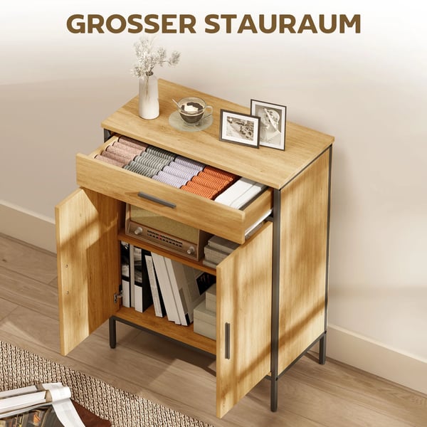 Badeværelsesskab med Egetræslook, 2 Hylder, Stor Skuffe, Industrielt Design