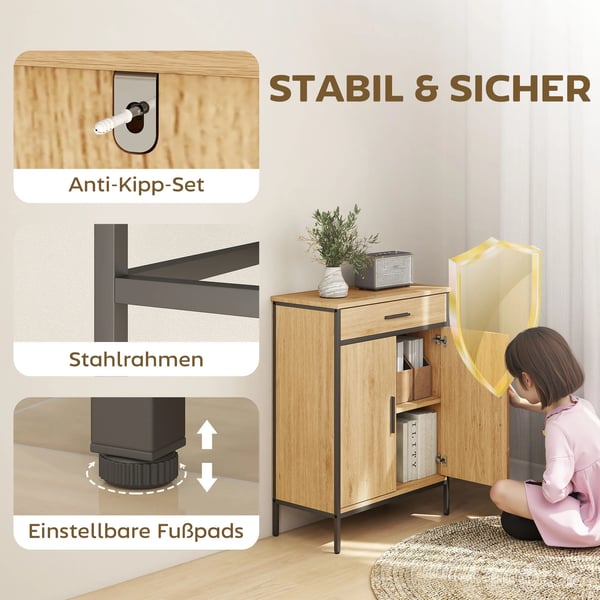 Badeværelsesskab med Egetræslook, 2 Hylder, Stor Skuffe, Industrielt Design