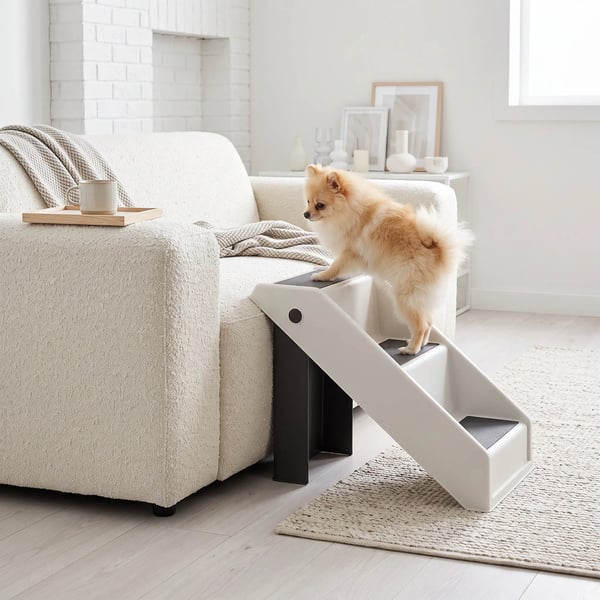 Hundtrappa 3 steg 36,5 cm hfg, hopfbarbar husdjurstrappa fffr sma hundar och katter, kramvit plast