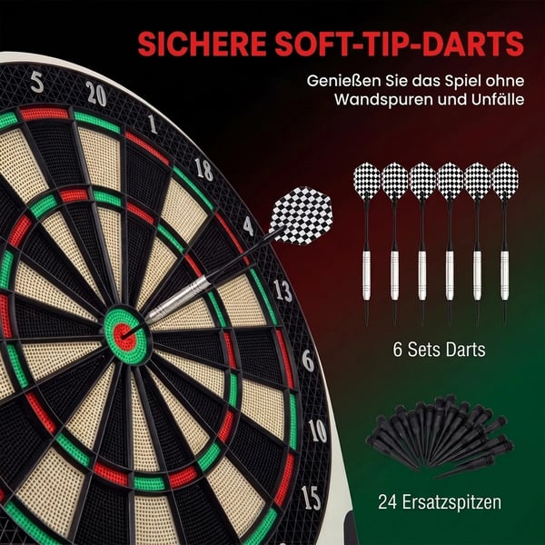 Elektronisk Dartskive Dart-sæt med LCD-display, 6 pile, 24 dartspidser, 18 spil og 159 træffer-muligheder til 8 spillere, flerfarvet