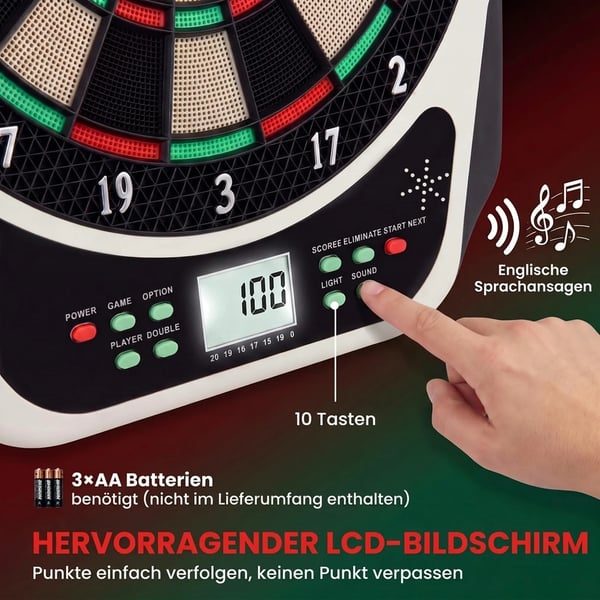 Elektronisk Dartskive Dart-sæt med LCD-display, 6 pile, 24 dartspidser, 18 spil og 159 træffer-muligheder til 8 spillere, flerfarvet