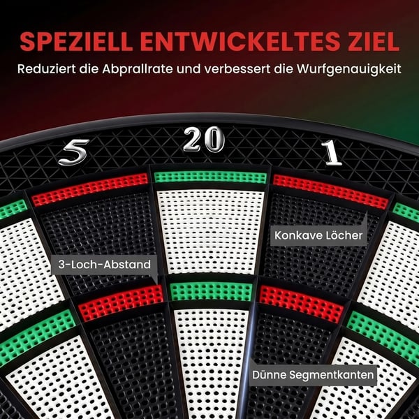 Elektronisk Dartskive Dart-sæt med LCD-display, 6 pile, 24 dartspidser, 18 spil og 159 træffer-muligheder til 8 spillere, flerfarvet