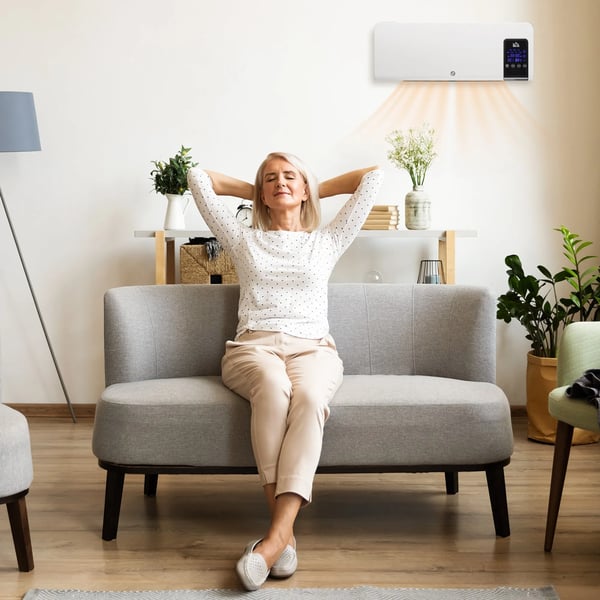 Elektrisk Varmelegeme, Vægmontering, Svingfunktion, 2 Tilstande, Timer, LED-display, Hvid