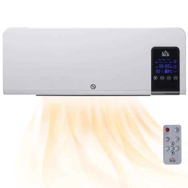 Elektrisk Varmelegeme, Vægmontering, Svingfunktion, 2 Tilstande, Timer, LED-display, Hvid