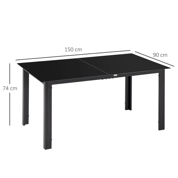 Trädgårdsbord 150x90cm med Glasskiva, Svart Aluminium, för 6 personer