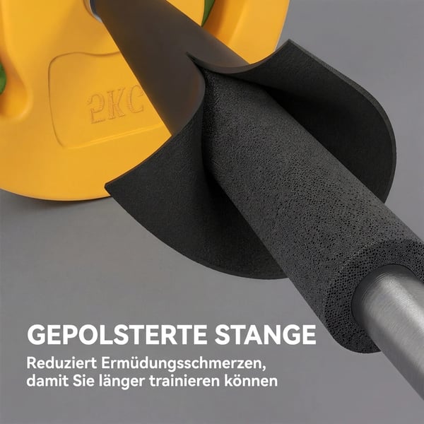 Vægtstangssæt 20 kg - Metal, skridsikkert greb, orange/grøn/gul