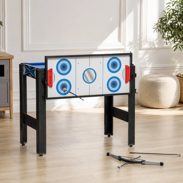 Multispelbord 5-i-1: Biljard, Bordtennis, Hockey, Basket & Bågskytte. MDF, Blå/Svart, 91x45.5x76 cm
