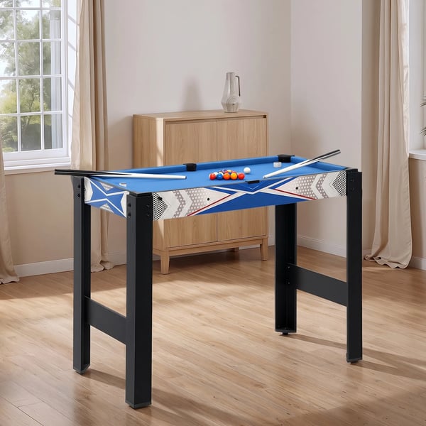 Multispelbord 5-i-1: Biljard, Bordtennis, Hockey, Basket & Bågskytte. MDF, Blå/Svart, 91x45.5x76 cm