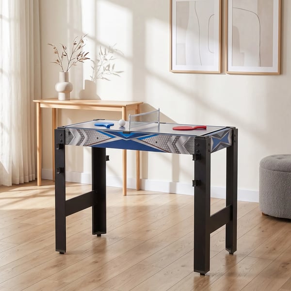 Multispelbord 5-i-1: Biljard, Bordtennis, Hockey, Basket & Bågskytte. MDF, Blå/Svart, 91x45.5x76 cm