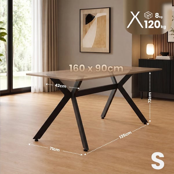 Cascada S Bordsben - Matt Svart Metall - Industriell Stil DIY Bordsram - 135cm B x 72cm H, Max Last 120kg