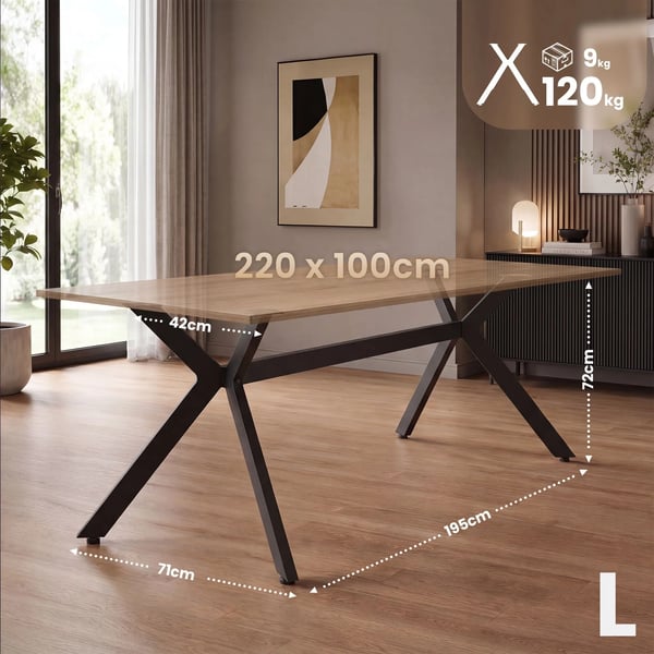 Cascada Metal Bordben - Industriel Stil DIY Bordstel, Mat Sort, L Størrelse (195cm Bredde)