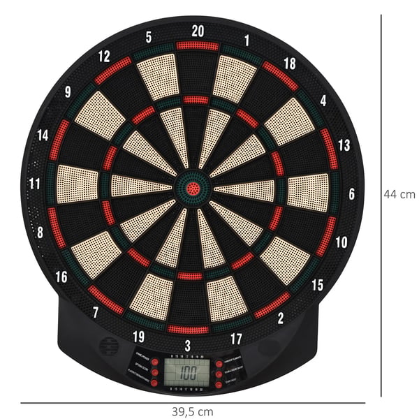 Elektronisk Dartskive - 26 spil, 185 scoringsmuligheder, 6 pile, til 8 spillere, sort PP