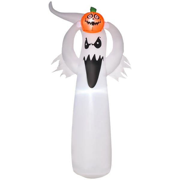 Halloween uppblåsbar spöke 1,8 m dekoration med LED-lampor Vit + Orange Polyester 80 x 40 x 180 cm | Aosom