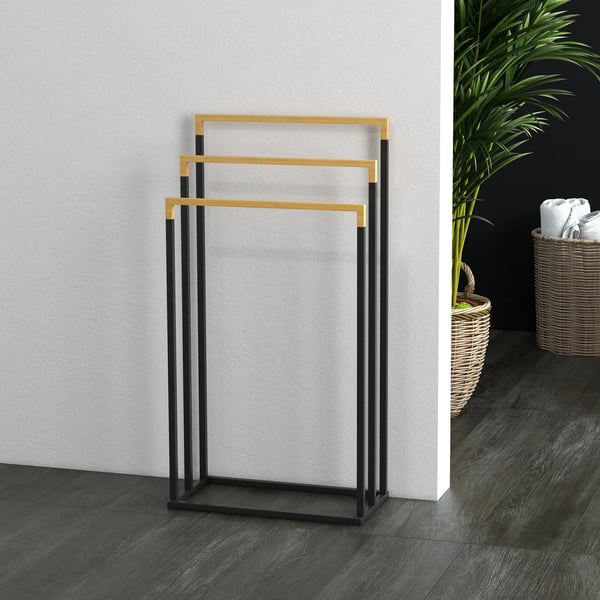 pyyheteline 3 tangolla, teräs ja bambu, musta & luonnollinen