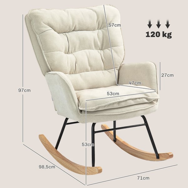 Gungstol i Beige Polyester - Bekväm Amningsstol med Armstöd och Chenilleoptik, Max 120kg