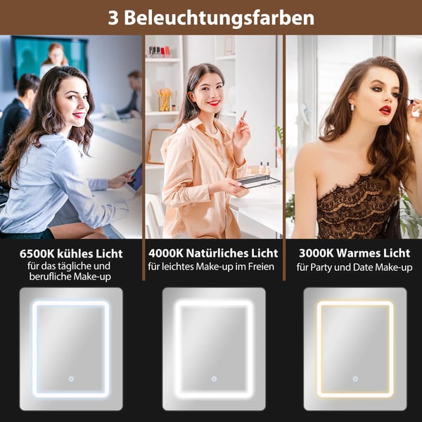 Sminkbord med LED-spegel och utfällbar skiva, vit, MDF med tre hyllor och låda