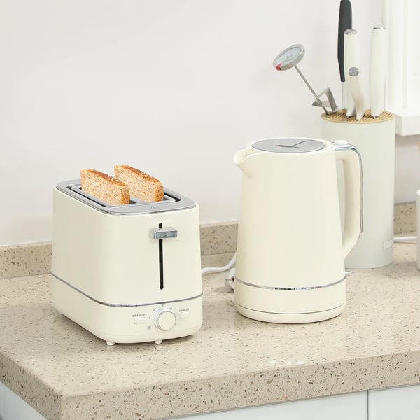 Vattenkokare och brödrost i set, 1,7 L, 6 rostningsnivåer, beige