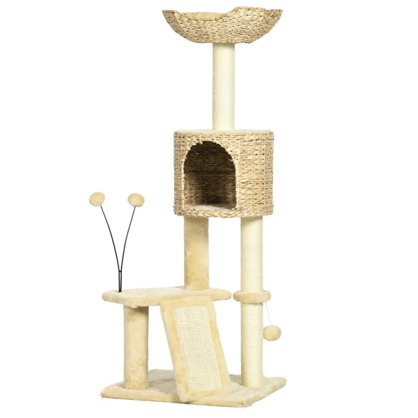 Katte kradsetræ 116cm - Sisal, med hule og seng - Beige