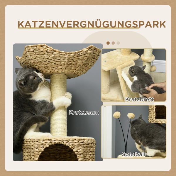 Katte kradsetræ 116cm - Sisal, med hule og seng - Beige