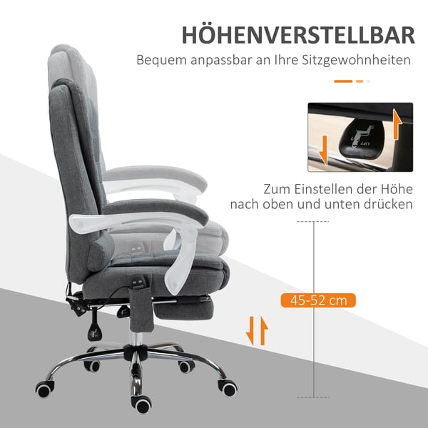 Ergonomisk Kontorsstol med Massage, Värme & Fotstöd - Grå