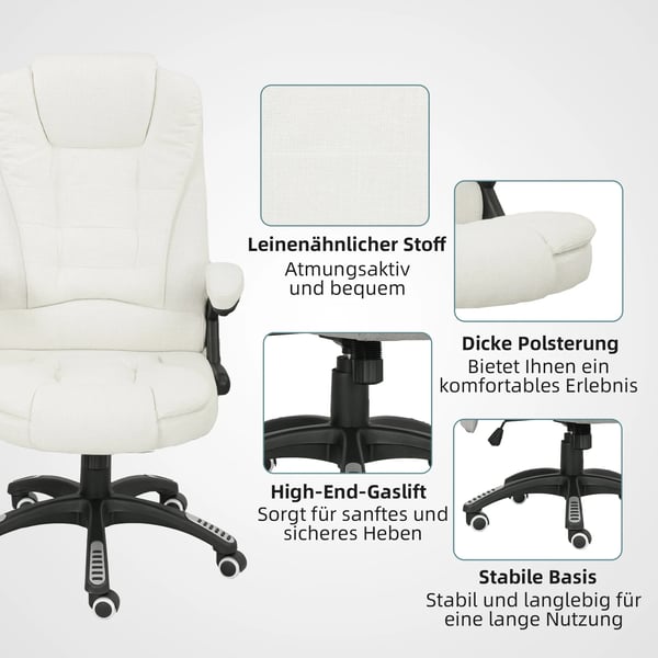 Kontorstol med Massage, Varme & Linnedlook - Cremefarvet