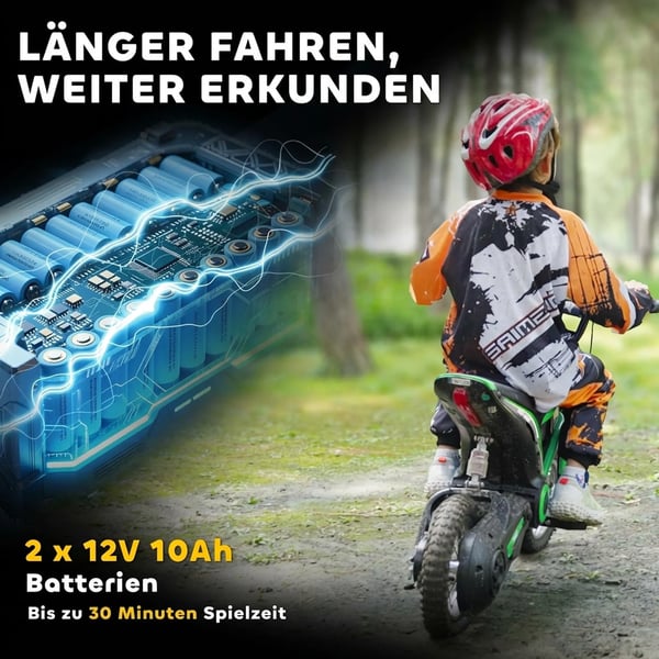 Elektrisk Børnemotorcykel 12V i Grøn - Metalramme, 8-16 km/t, 8-12 år