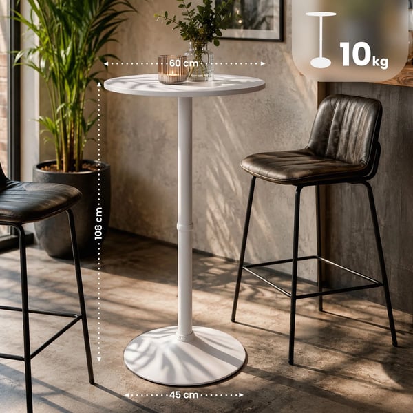 Runt barbord - 60 cm diameter, vit träskiva, kromad metallfot