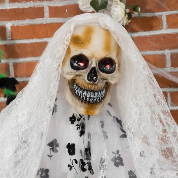 175cm Halloween Dekoration Hängande Spökbrud Skelett Skalle med glödande ögon, specialeffekter och ljudfunktion i naturlig storlek