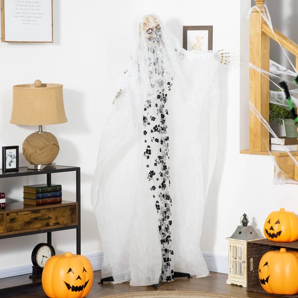 175cm Halloween Dekoration Hängande Spökbrud Skelett Skalle med glödande ögon, specialeffekter och ljudfunktion i naturlig storlek